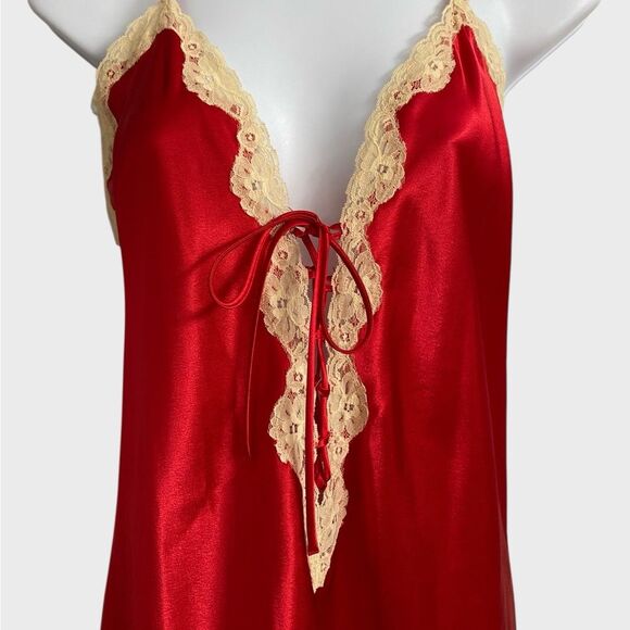 Vintage Fantasies by Morgan Taylor Red Satin Lace Nightgown Slip Dress Size L - Picture 4 of 15